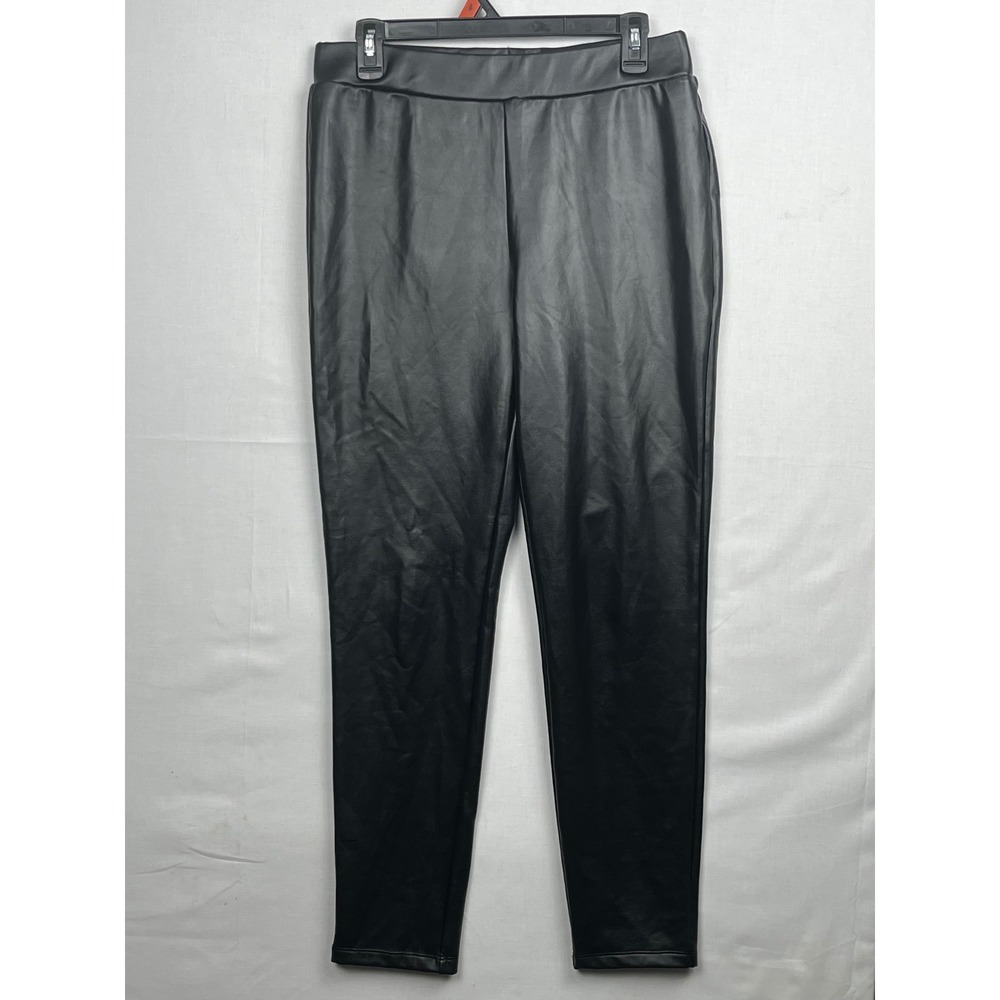 Alya Faux Leather Leggings Womens Large TFD22114 Black High Rise Slim Pants